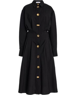Franchise Olivia Pleated Wool Midi Shirt Dress - Black