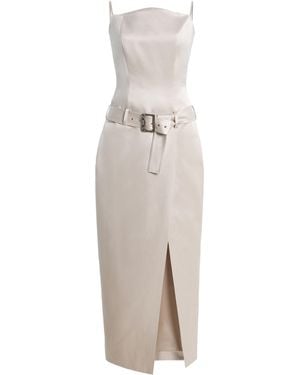 Wiederhoeft Exclusive Julie Belted Cotton-Silk Satin Midi Dress - White