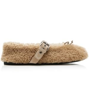 Miu Miu Shearling Ballet Flats - Natural