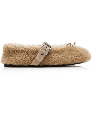 Miu Miu Shearling Ballet Flats - Natural