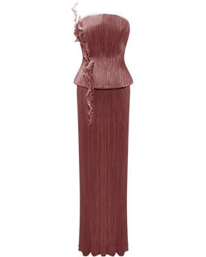 Marmar Halim Strapless Hand-Pleated Embroidered Maxi Dress