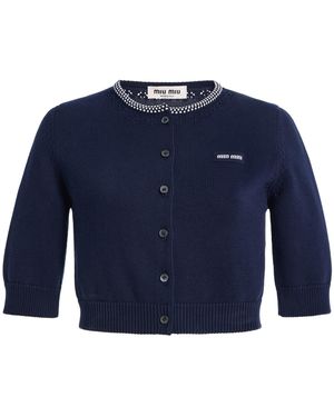 Miu Miu Cropped Cotton Cardigan - Blue
