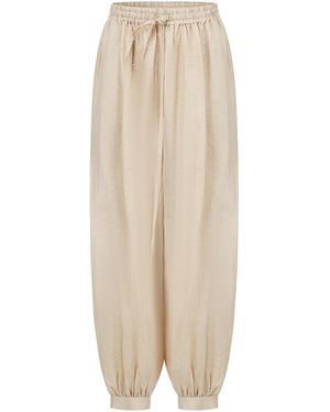 Into The East Dupioni Silk Tapered Casual Trousers - Natural
