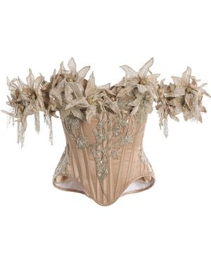 Wiederhoeft Embroidered Double-Faced Silk-Satin Corset - White