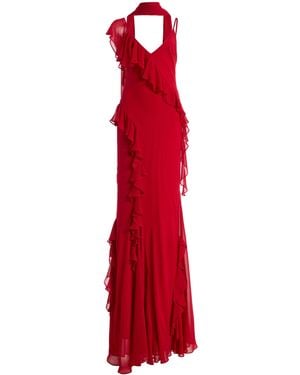 De La Vali Exclusive Mayara Ruffled Georgette Maxi Dress - Red