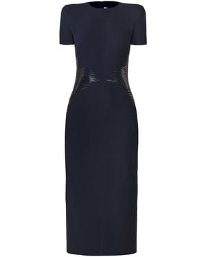 Naeem Khan Beaded Waist Cap Sleeve Crepe Cocktail Dress - Blue