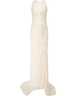 Marmar Halim Sleeveless Pleated Georgette Gown - White