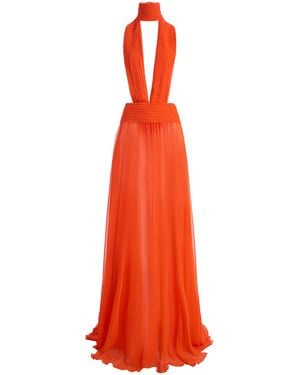 LAQUAN SMITH Halter Top Plunging Neckline Silk-Blend Maxi Dress - Red