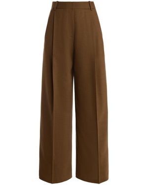 Oscar de la Renta Tailored Wool-Blend Wide-Leg Trousers - Brown