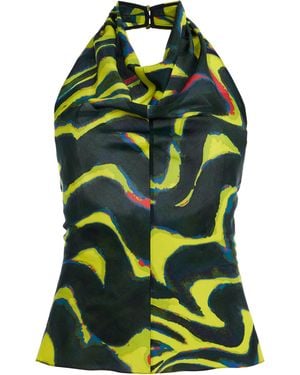 Christopher John Rogers Printed Jersey Cowl-Neck Halter Top - Green