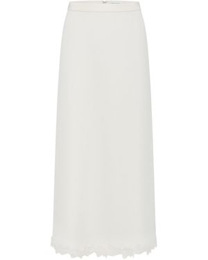 Into The East Heavy Silk Lace Panelled Straight Maxi Skirt - White