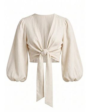 ANDRES OTALORA Suspiro De Amor Linen Crop Top - Natural