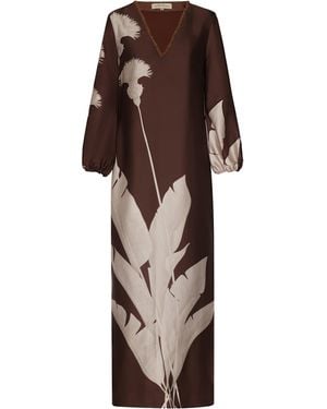 ANDRES OTALORA Palmas Printed Satin Tunic - Brown