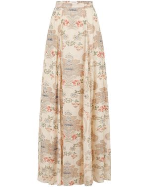 Into The East Scroll Full Flare Silk-Blend Maxi Skirt - Natural