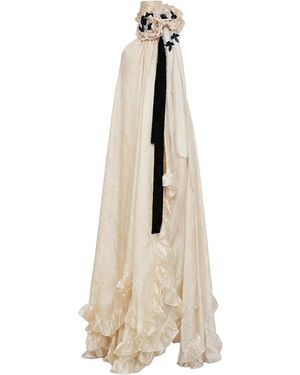Salma Osman Exclusive Floral-Embellished Chiffon Gown - Natural