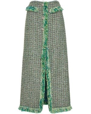 Giambattista Valli Fringed Boucle Tweed Maxi Skirt - Green
