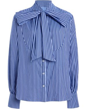 House of Aama Bow-Detailed Cotton Shirt - Blue