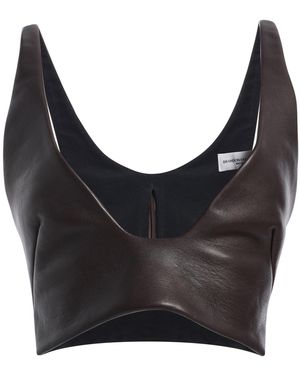 Brandon Maxwell The Alessia Leather Crop Top - Black
