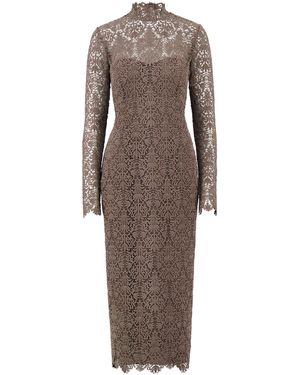 Lela Rose Chenille Lace High Neck Dress - Brown