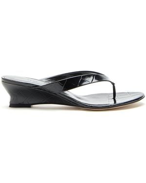 Le Monde Beryl Micro Wedge Croc-Leather Thong Sandals - Black