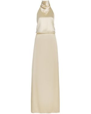 Bevza Hustka Scarf-Neck Charmeuse Maxi Dress - White