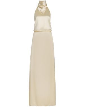 Bevza Hustka Scarf-Neck Charmeuse Maxi Dress - White