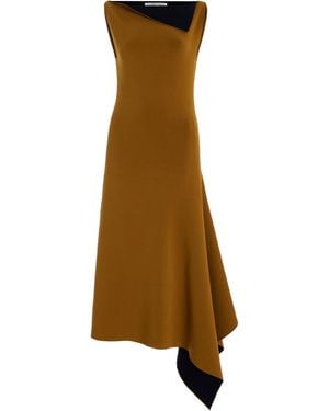 Oscar de la Renta Asymmetric Knit Midi Dress - Natural
