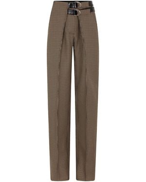 Rabanne Belted Wool Straight-Leg Trousers - Natural