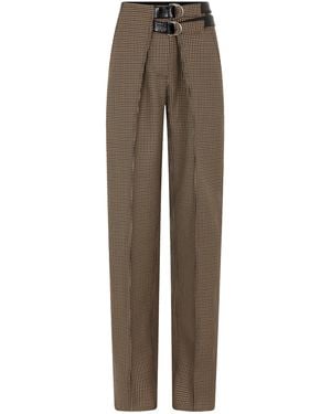 Rabanne Belted Wool Straight-Leg Pants - Natural