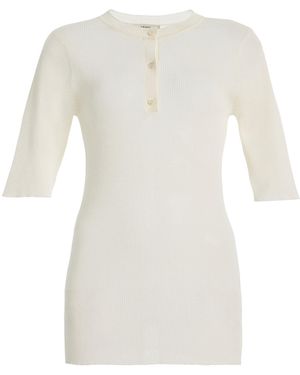 FRAME The Henley Ribbed Cotton-Blend T-Shirt - White