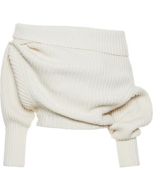 A.W.A.K.E. MODE Buttoned Ribbed-Knit Cotton-Wool Sweater - White