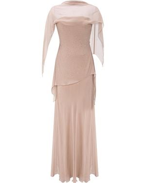 Marmar Halim Embroidered Silk Chiffon Off-The-Shoulder Maxi Dress - Natural