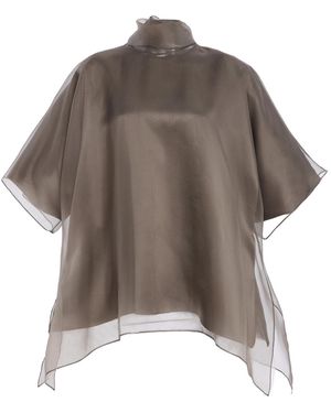 Brandon Maxwell The Cali Tie-Neck Silk-Organza Blouse - Brown