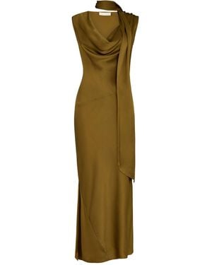 De La Vali Thebe Draped Silk-Blend Maxi Dress - Green