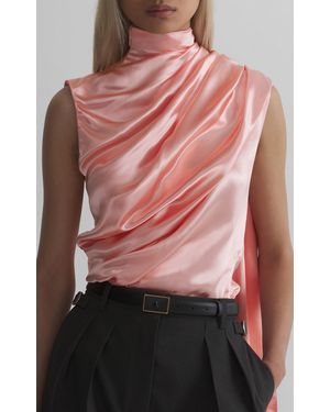 Mugler Ruffled High Collar Top - Red
