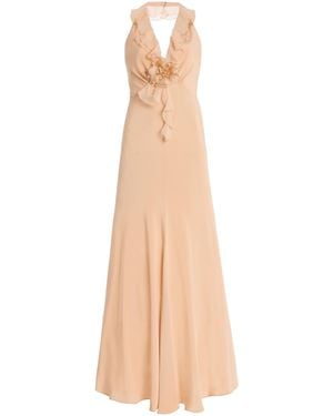 Rodarte Ruffled Silk Crepe Halter Maxi Dress - Natural