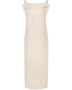 Del Core Open Back Bouclé Tweed Midi Dress - White