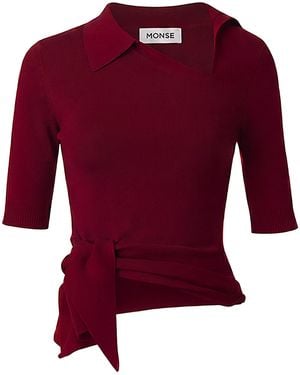 Monse Asymmetric Cutout Merino Wool Rugby Polo - Red