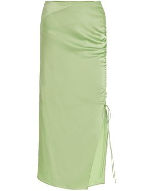 Alejandra Alonso Rojas Ruched Satin Midi Skirt - Green