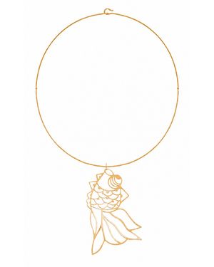 Ginette NY Jumbo Fish Charm On Articulated Wire Necklace - Pink