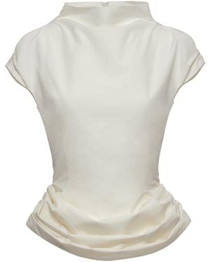 Magda Butrym Draped Cotton-Silk Peplum Top - White