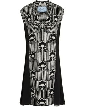 Prada Floral Wool And Crepe Dress - Black