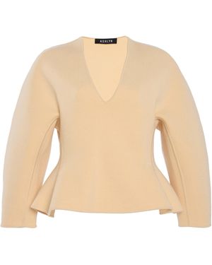 Ashlyn Henry Merino Wool Peplum Top - Natural