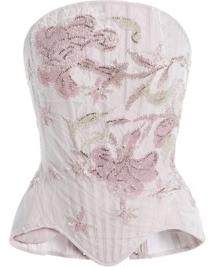 Wiederhoeft Julie Embroidered Silk-Taffeta Corset - Pink