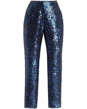 Delpozo Sequined Satin Straight-leg Trousers - Blue