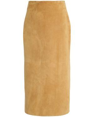 Oscar de la Renta Mid-Rise Suede Pencil Skirt - Natural