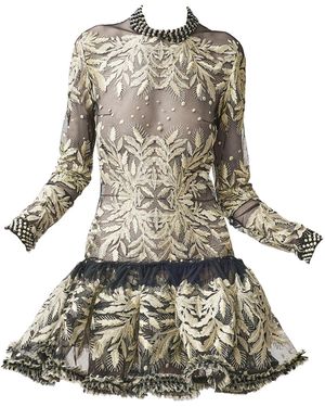 Juozas Statkevicius Long-Sleeve Embroidered Tulle Mini Dress - White