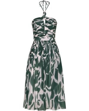 ANDRES OTALORA Voy A Ti Ruched Chiffon Midi Dress - Green