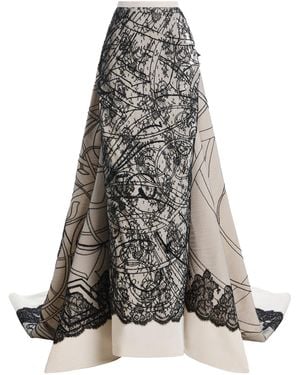 Wiederhoeft Train-Back Chantilly Lace Maxi Skirt - White