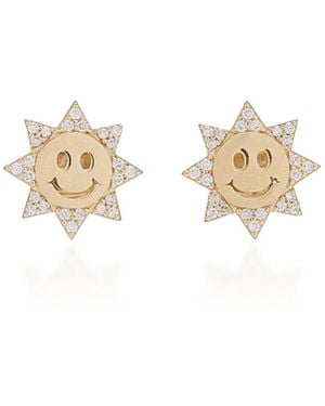 Sydney Evan Happy Face Sun 14k Gold Diamond Stud Earrings - Metallic